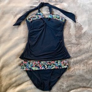 Anne Cole Navy Floral Tankini